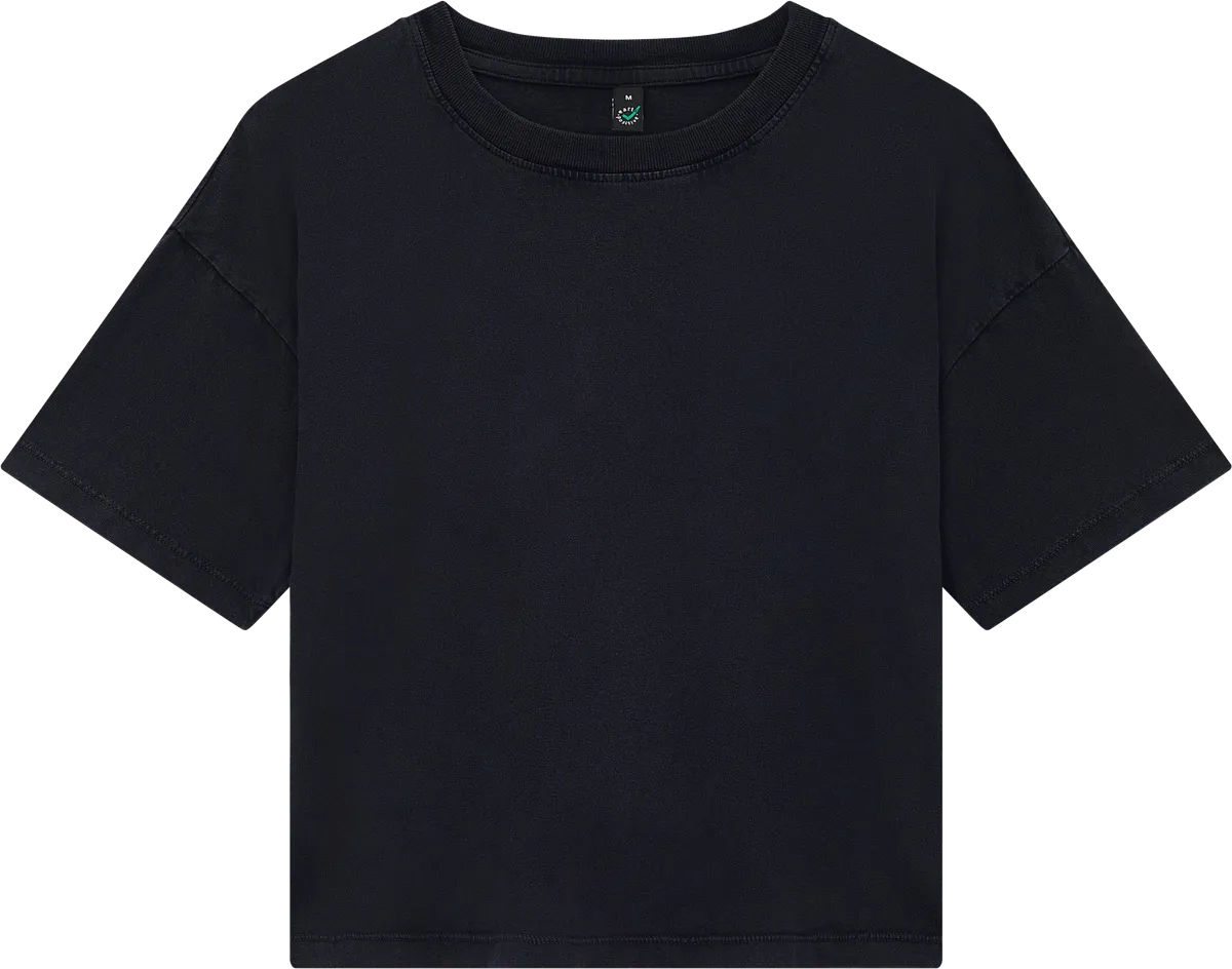 EP026-SBL3 - Women's Premium Boxy T-shirt - Stone Washed Black