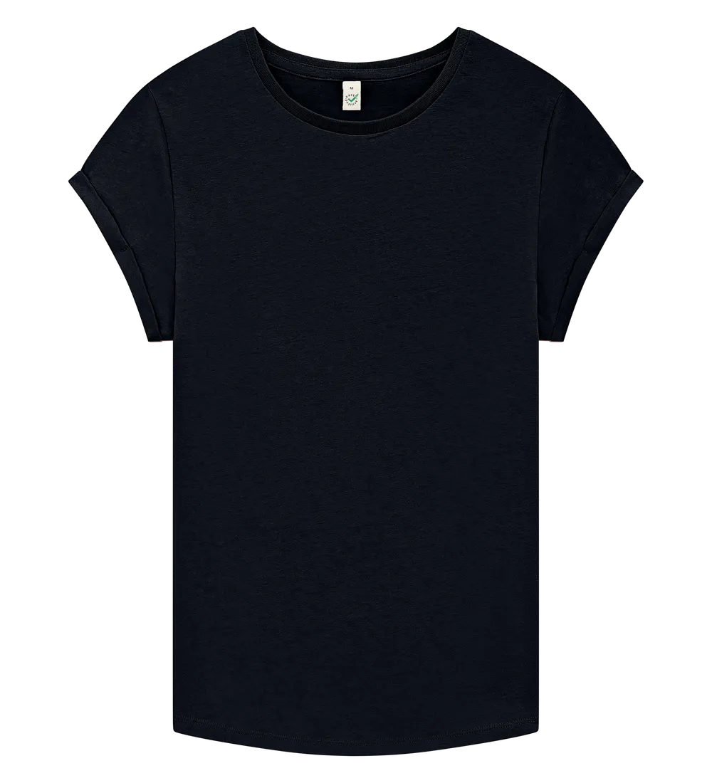 EP16-SBL4 - Women's Rolled Sleeve T-shirt - Stone Washed Black