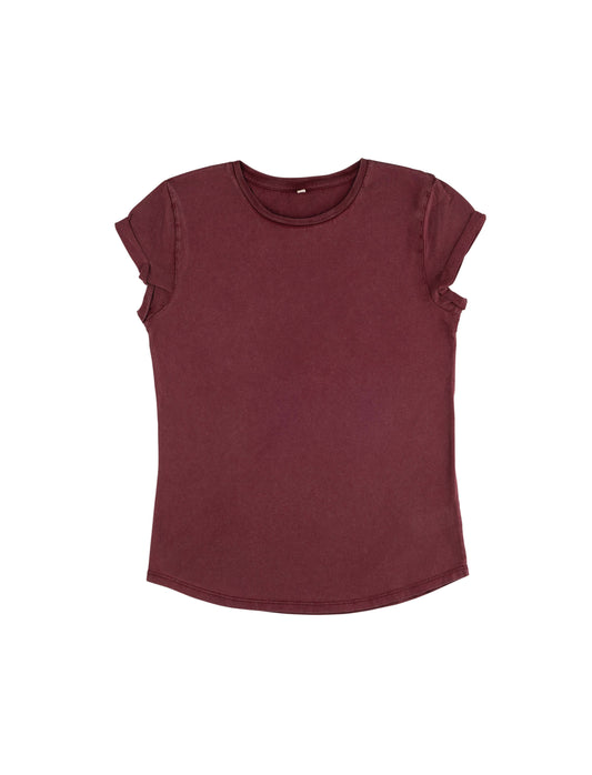 Earth Positive® Women's Rolled Sleeve T-shirt - Stone Washed Burgundy - XL
