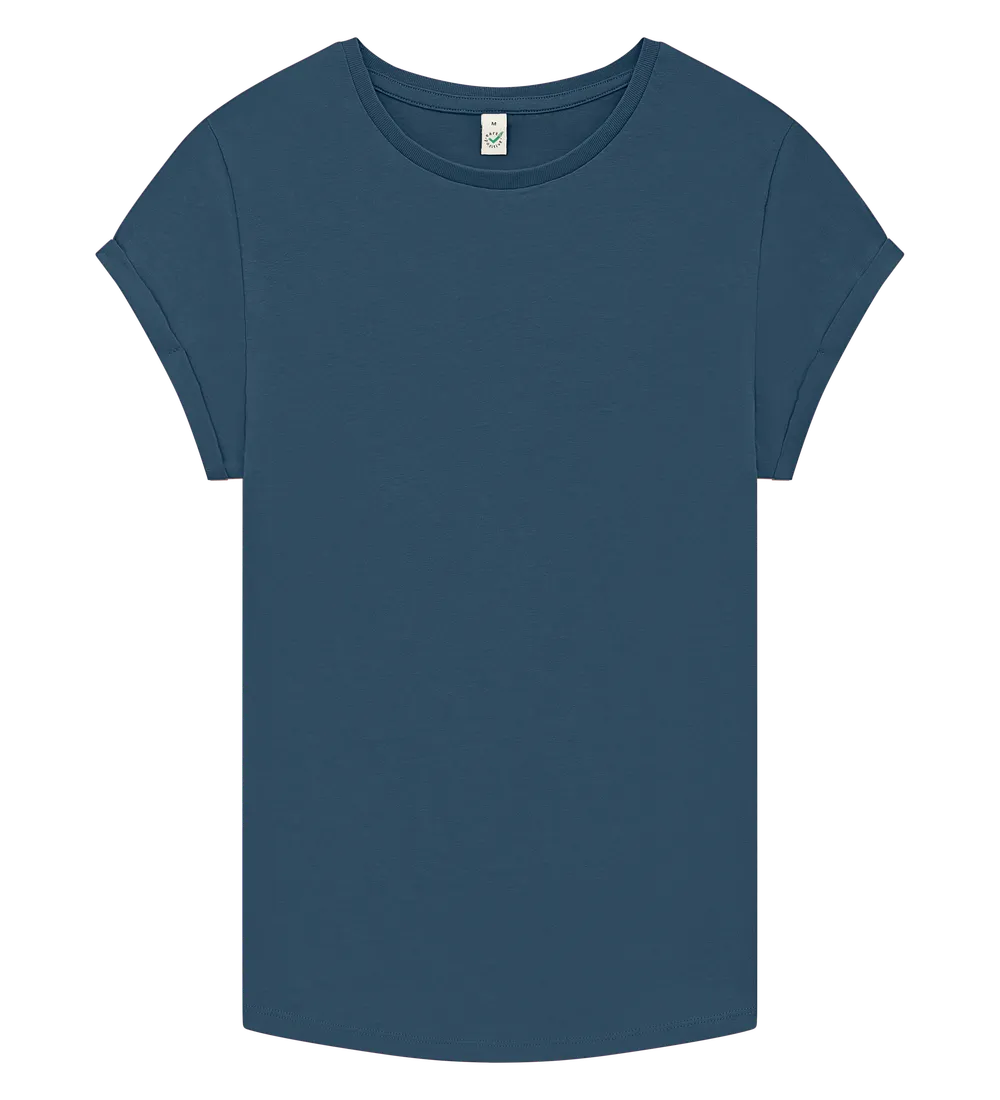 EP16-SDE3 - Women's Rolled Sleeve T-shirt - Stone Washed Denim