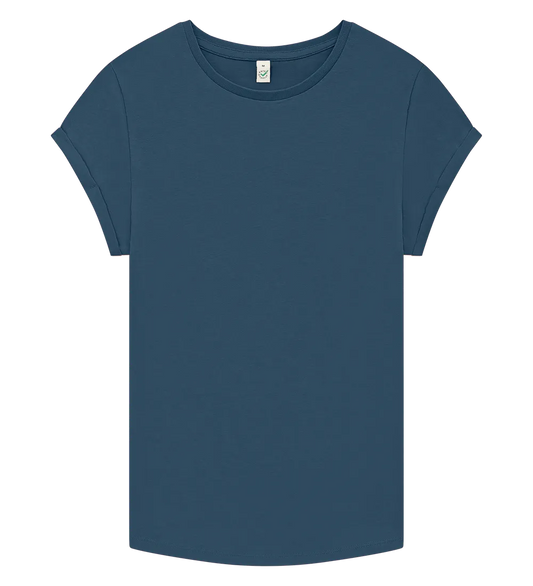 EP16-SDE3 - Women's Rolled Sleeve T-shirt - Stone Washed Denim