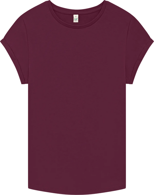 EP16-SBU5 - Earth Positive® Women's Rolled Sleeve T-shirt - Stone Washed Burgundy