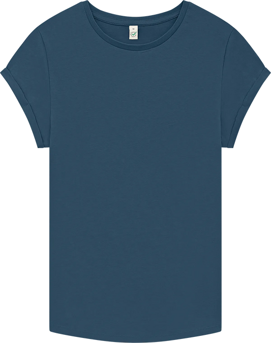 EP16-SDE3 - Earth Positive® Women's Rolled Sleeve T-shirt - Stone Washed Denim