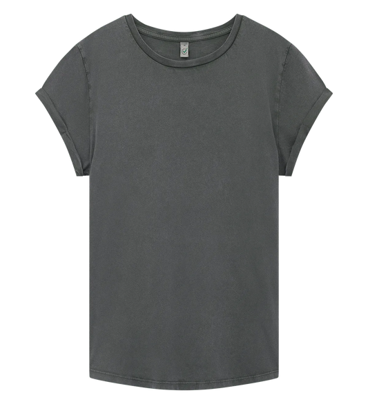 EP16-SGY3 - Women's Rolled Sleeve T-shirt - Stone Washed Grey