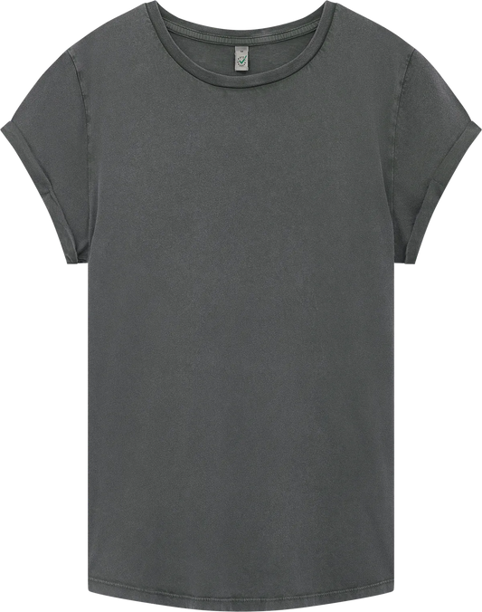 EP16-SGY1 - Earth Positive® Women's Rolled Sleeve T-shirt - Stone Washed Grey