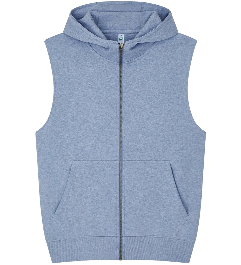 EP309-LBHE2 - Sleeveless Full Zip Hoodie - Light Blue Heather
