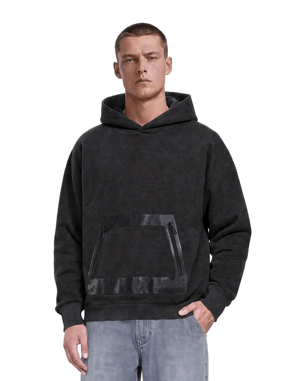 EP311 - Vegan Leather Panel Hoodie