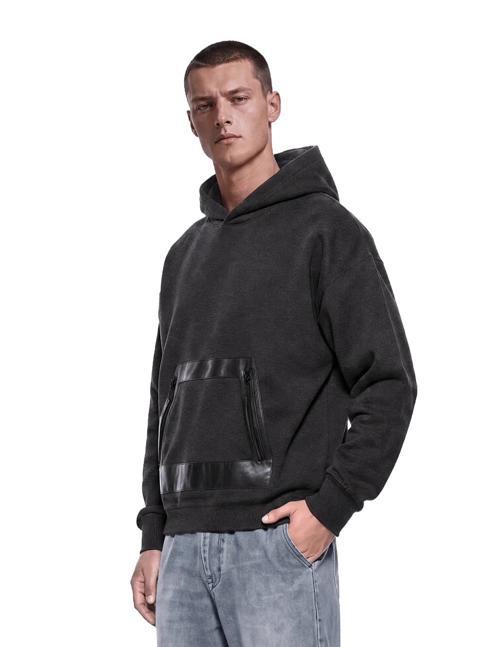 EP311 - Vegan Leather Panel Hoodie