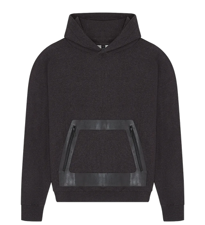 EP311-BLHE4 - Vegan Leather Panel Hoodie - Black Heather