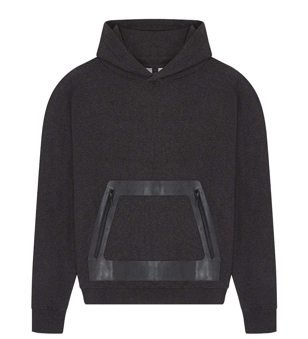 EP311-BLHE2 - Vegan Leather Panel Hoodie - Black Heather