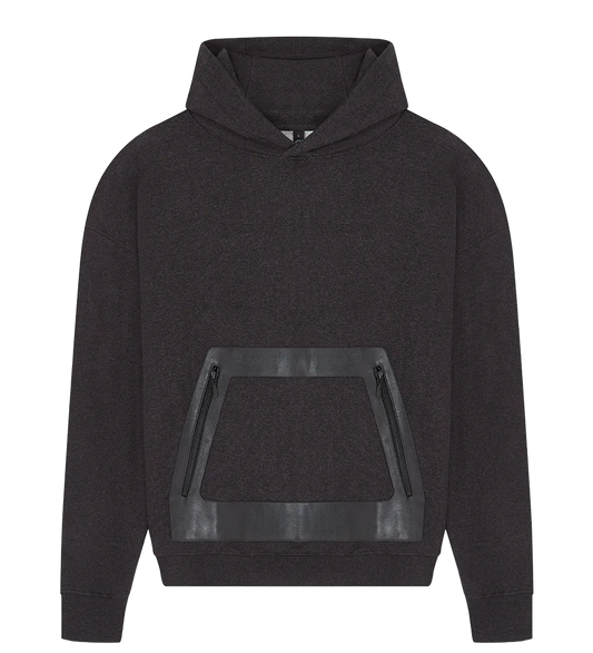 EP311-BLHE1 - Vegan Leather Panel Hoodie - Black Heather