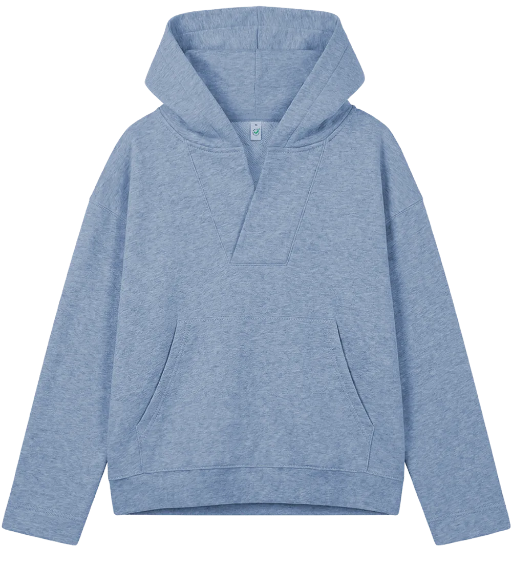 EP400-LBHE5 - Women's V-Neck Hoodie - Light Blue Heather